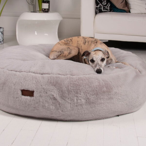 Dogco Pouf – Gray Shaggy | Round Dog Pouf Bed