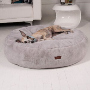 Dogco Pouf – Gray Shaggy | Round Dog Pouf Bed