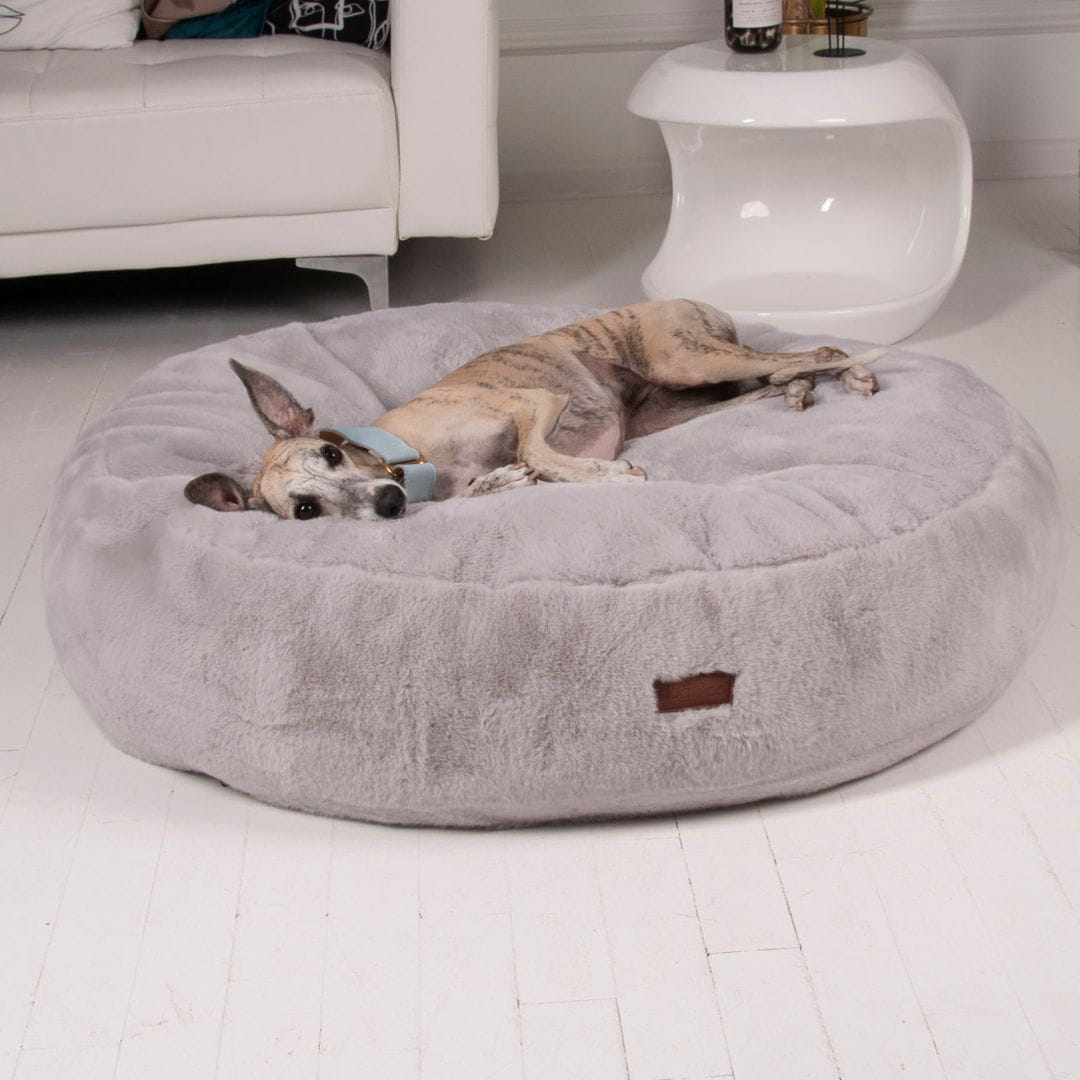 Dogco Pouf – Gray Shaggy | Round Dog Pouf Bed