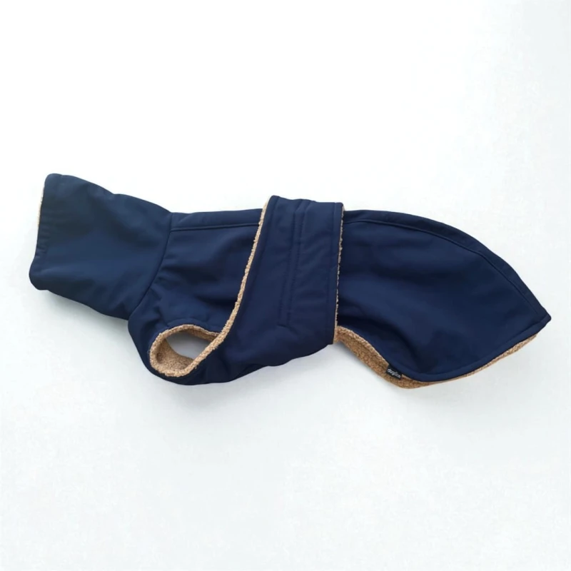 Winter Raincoat for Sighthounds – Softshell with Fleece | Navy & Camel - Image 2