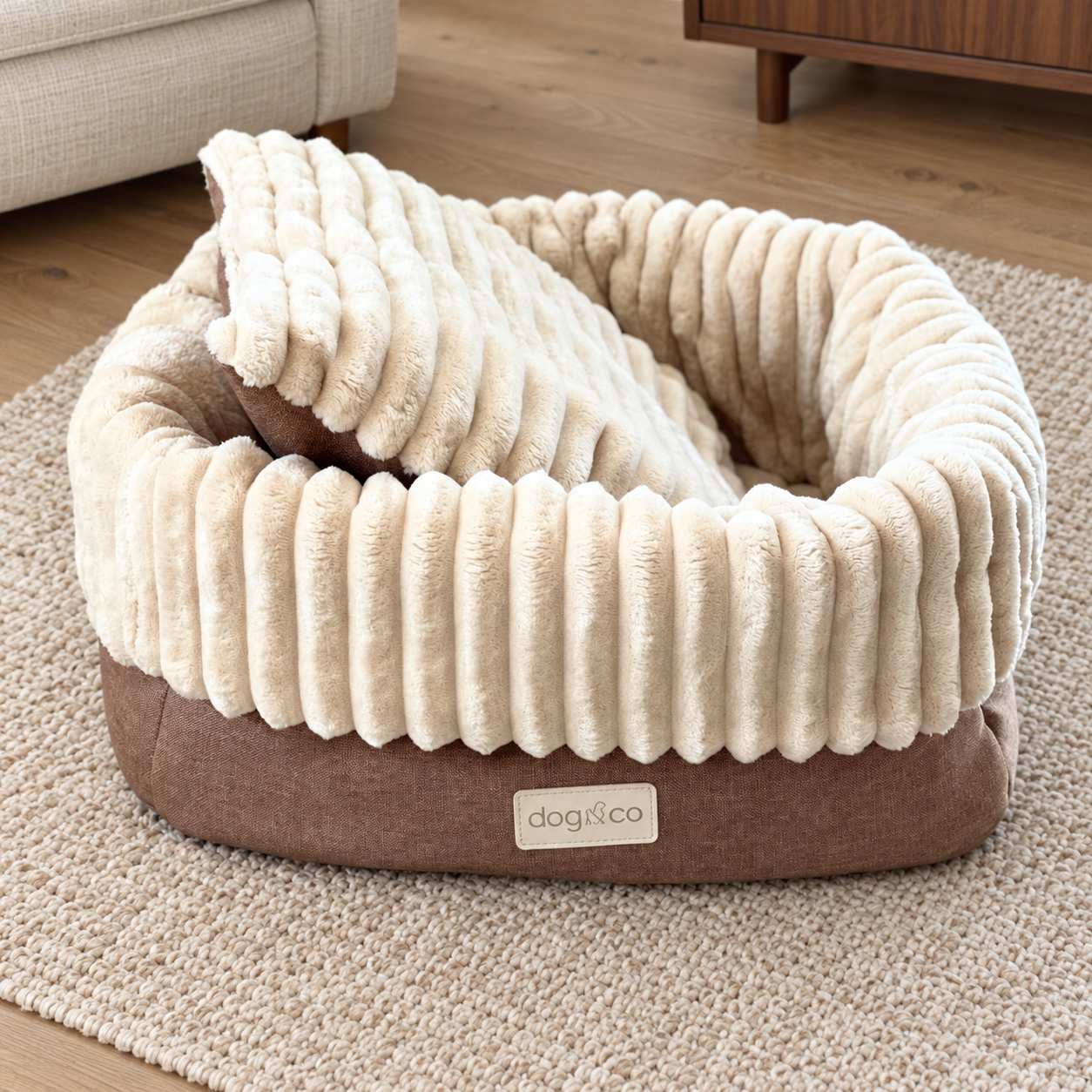 Dogco Cocoon Bed – Creme Caramel | Dog Bed with Folding Sides - Image 2