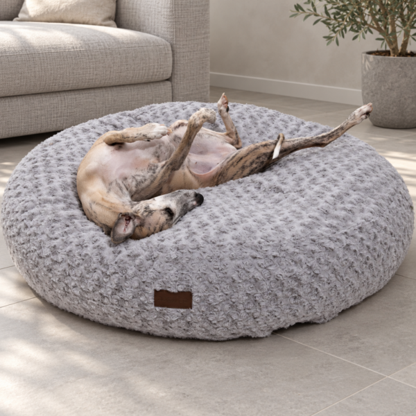 Dogco Pouf – Gray Roses | Round Dog Pouf Bed