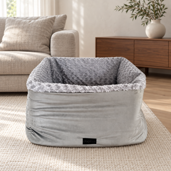 Dogco Cocoon Bed – Velvet Gray | Dog Bed with Folding Sides