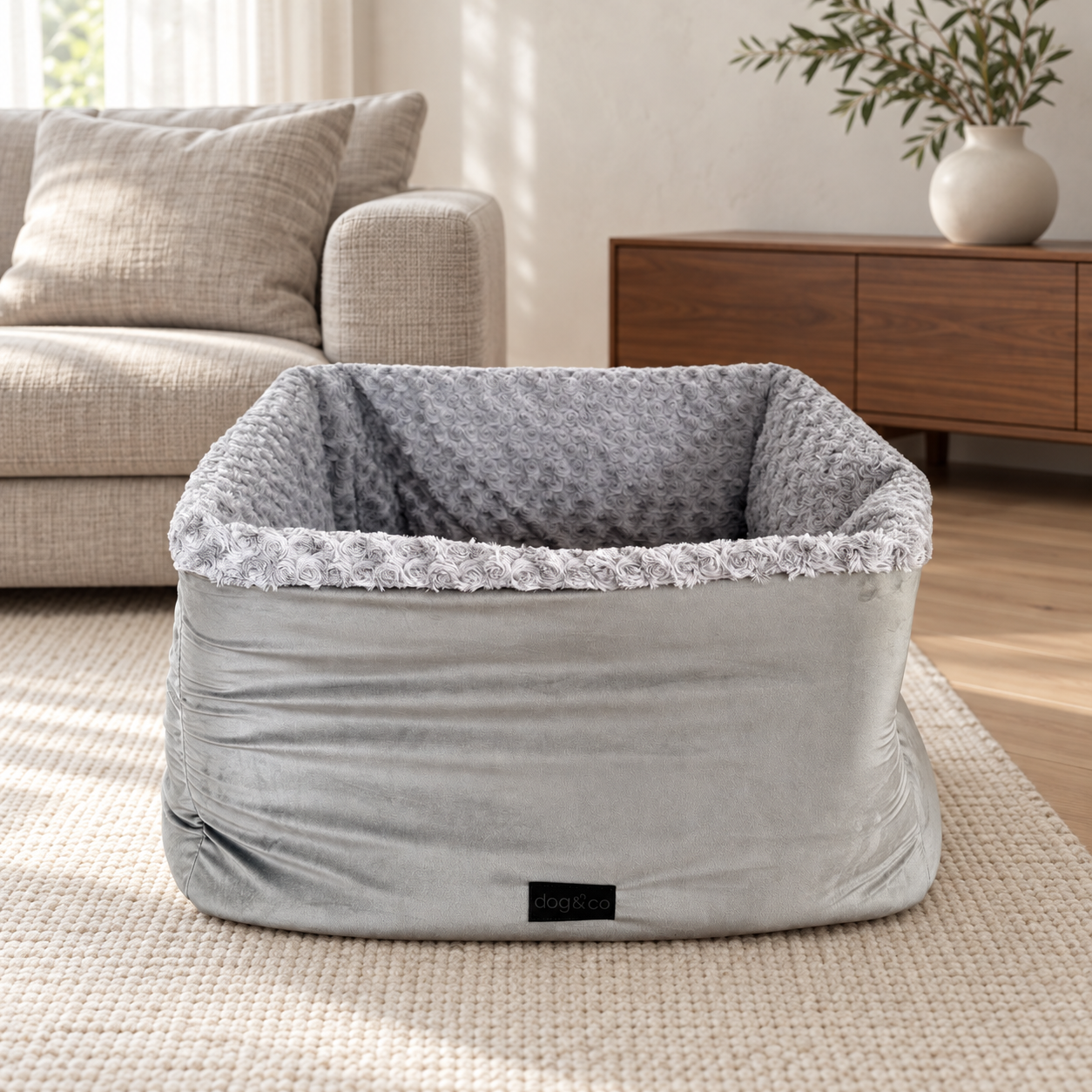 Dogco Cocoon Bed – Velvet Gray | Dog Bed with Folding Sides