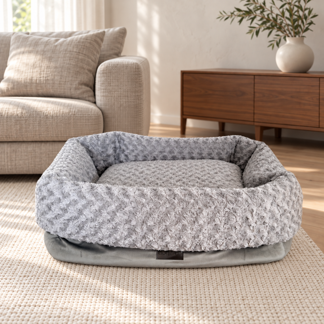 Dogco Cocoon Bed – Velvet Gray | Dog Bed with Folding Sides - Image 3