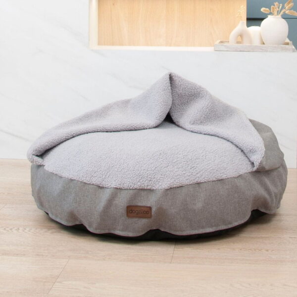 Dogco Nest – Grey Teddy | Covered Cave Bed with Blanket