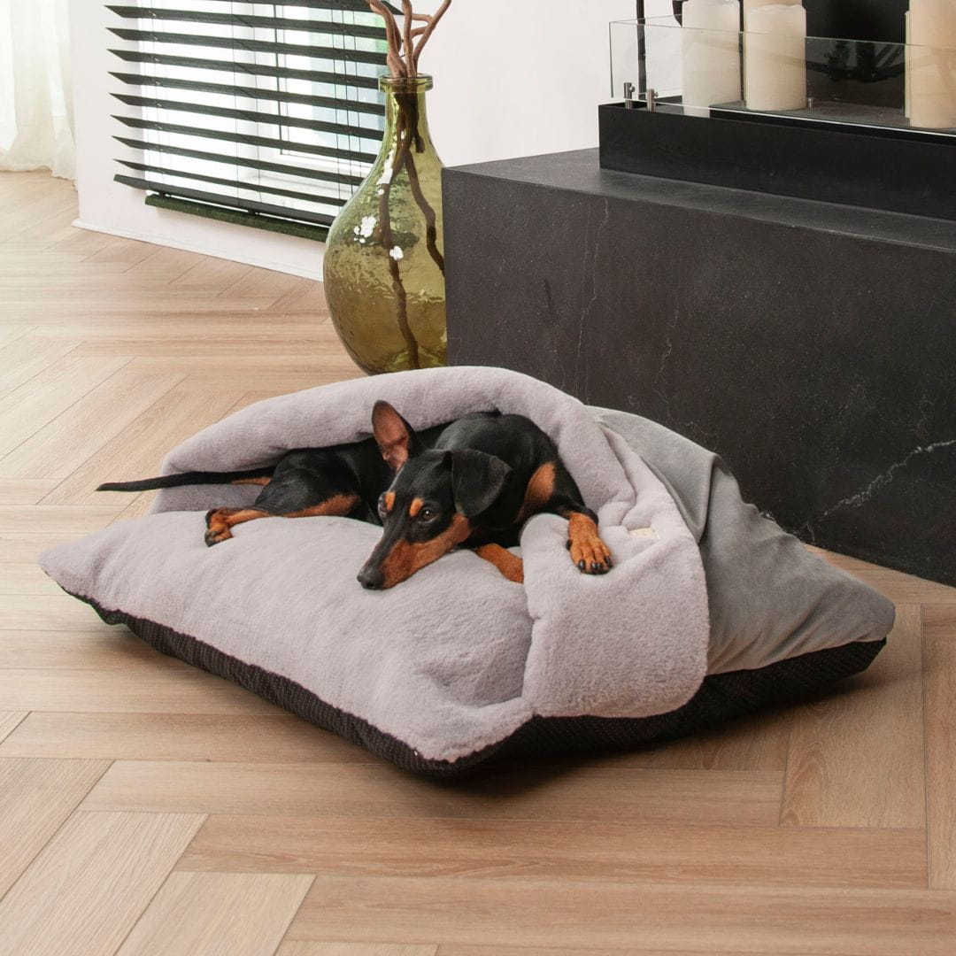 Dogco Nest – Steel Grey | Covered Cave Bed with Blanket