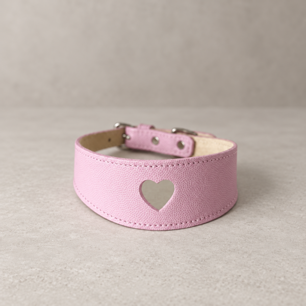 Sighthound Leather Collar – Powder Pink Heart